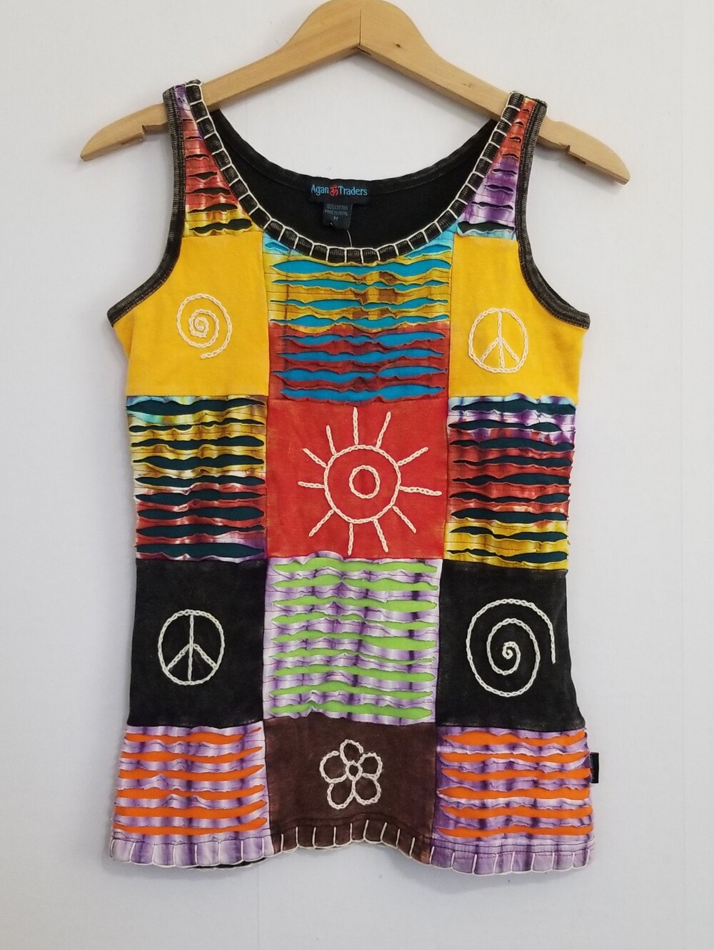 NWT Agan Traders Nepal Patchwork Tank Top 100% Cotton Size Medium